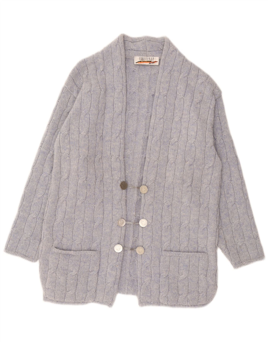 Exquisit Dame Cardigan Sweater UK 16 Large Blue Wool