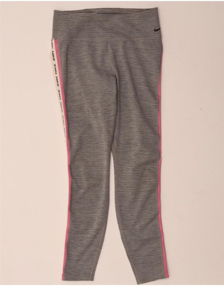 Nike Dame Dri Fit Grafiske Leggings UK 12 Medium Grey Flecked Polyester