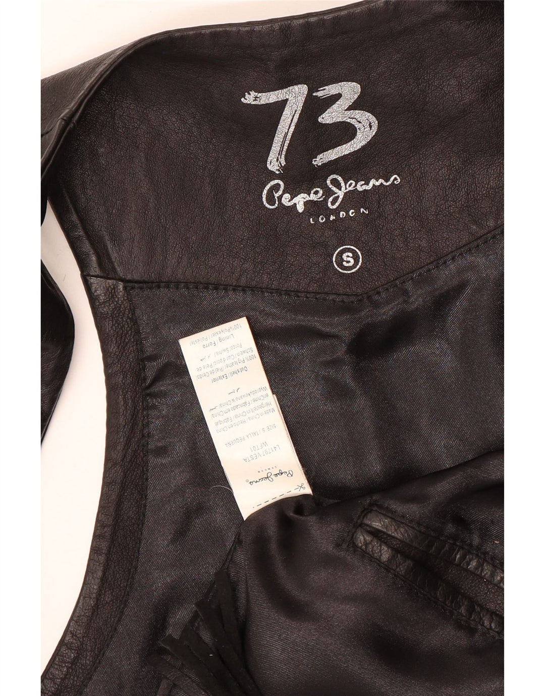 PEPE JEANS Dame lædervest UK 10 Lille sort læder cowboy