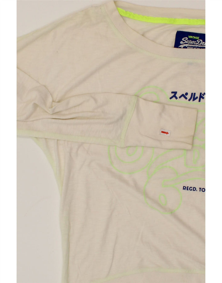 SUPERDRY Womens Oversized Graphic Top Long Sleeve UK 10 Small White Cotton Vintage Superdry and Second-Hand Superdry from Messina Hembry 