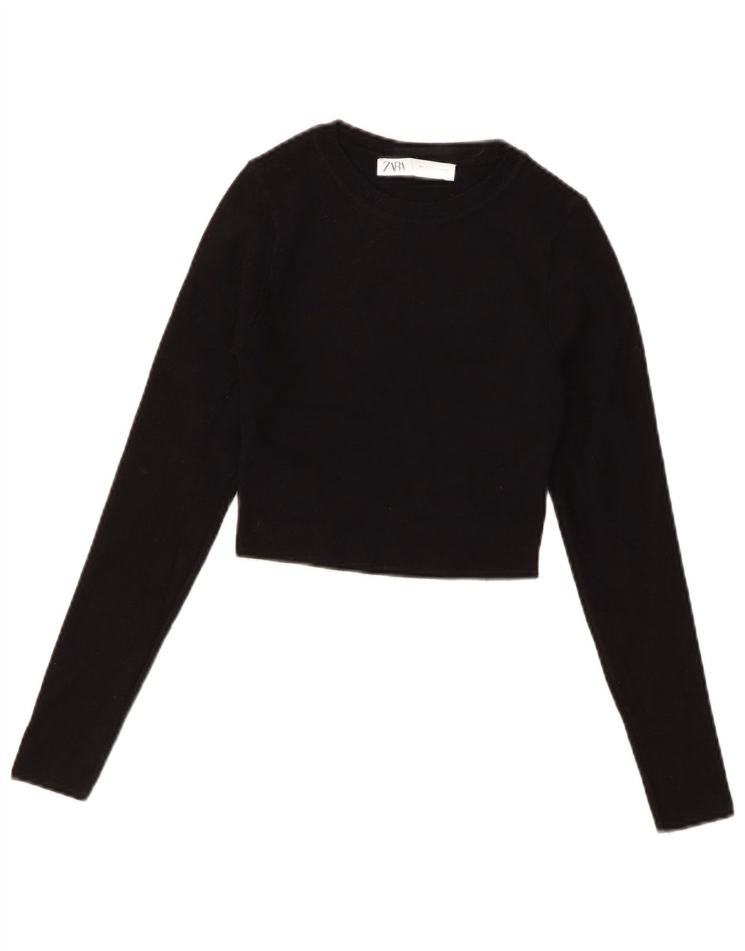 Zara Womens Crop Top Langærmet UK 8 Small Black Viscose