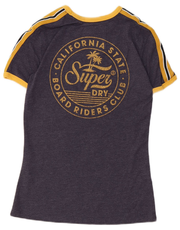 Superdry grafisk T-shirt top til kvinder UK 6 XS marineblå bomuld