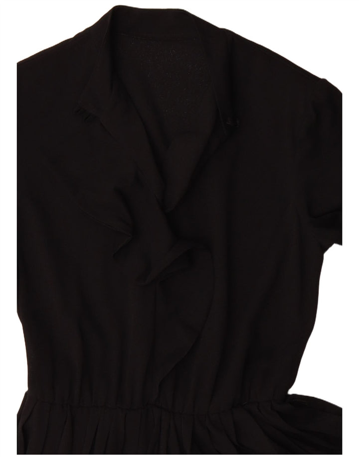 Vintage Dame Langærmet A-Line Kjole UK 12 Medium Sort