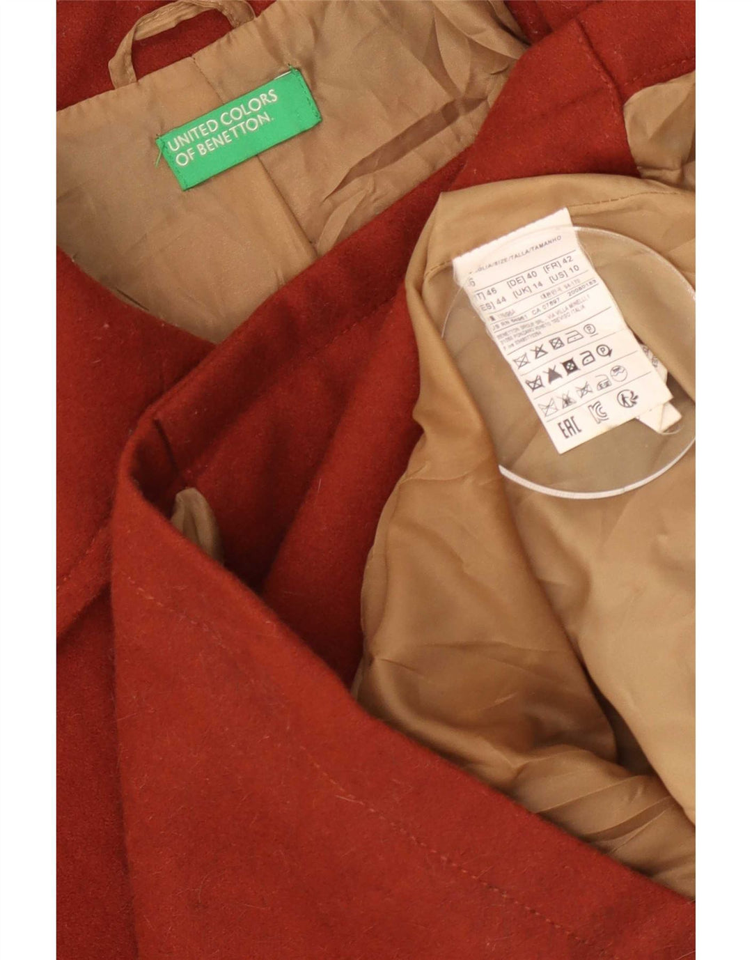 Benetton Womens Pea Coat UK 14 Stor brun uld