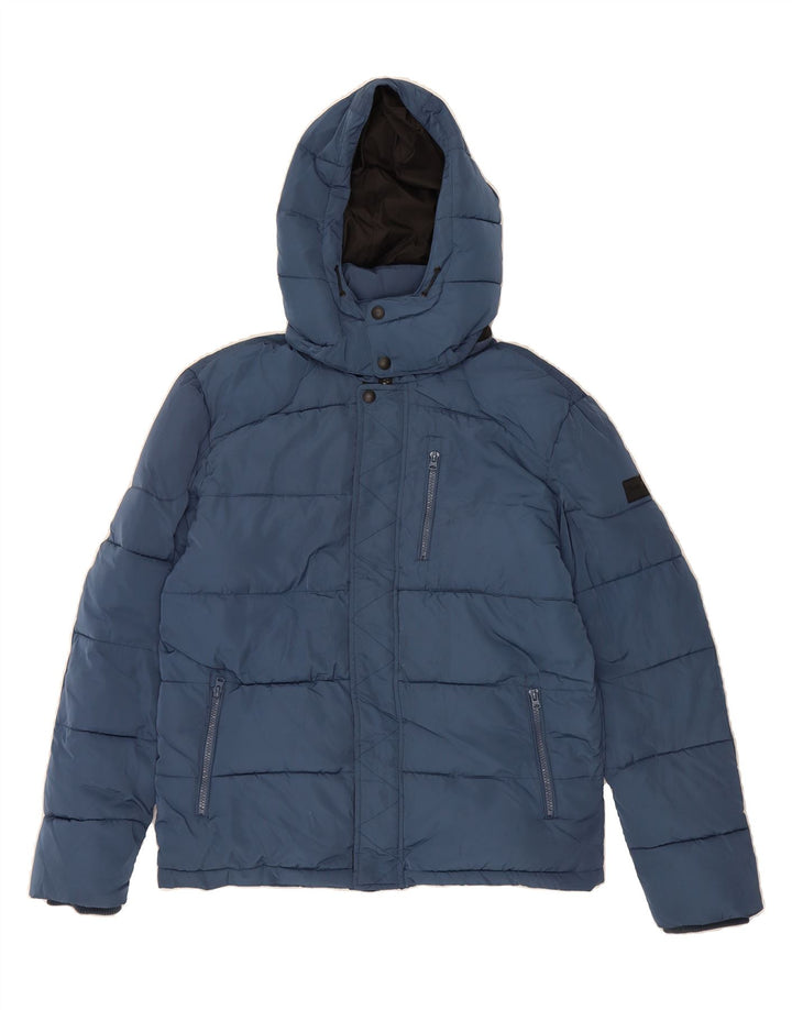 WRANGLER Mens Hooded Padded Jacket UK 40 Large Navy Blue Polyester Vintage Wrangler and Second-Hand Wrangler from Messina Hembry 