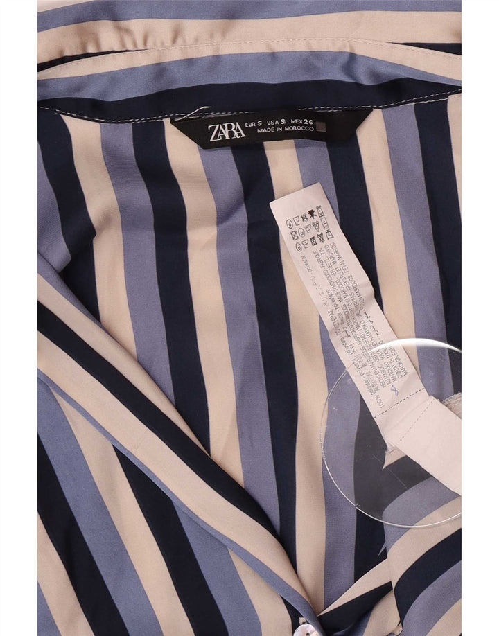 Zara skjortebluse til kvinder UK 10 Lille blå stribet polyester