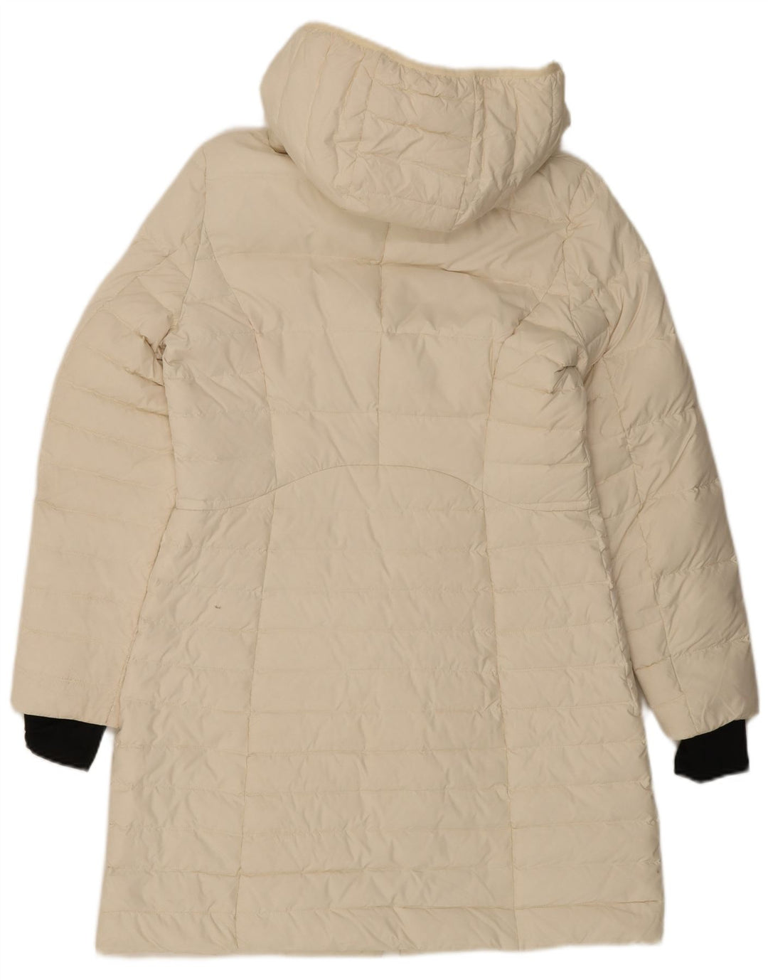 VINTAGE Polstret frakke med hætte til kvinder UK 14 Medium Off White Polyester