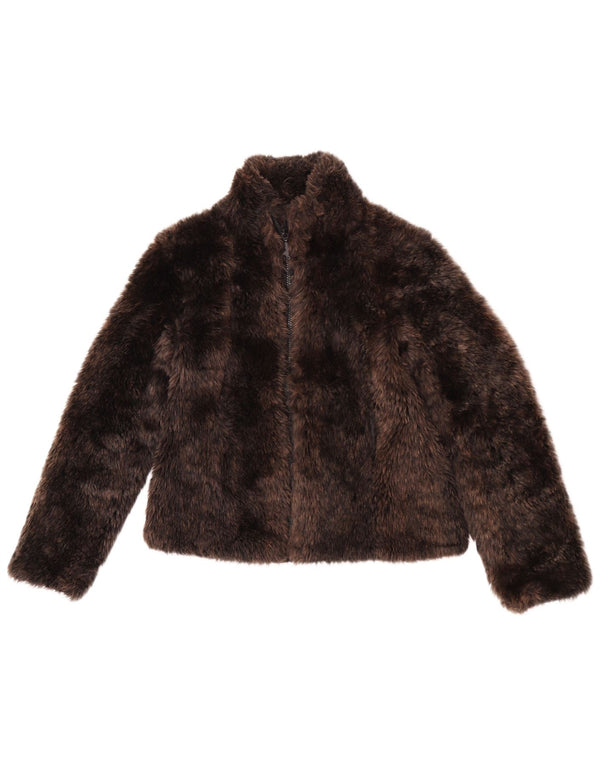 Vintage dame imiteret pelsjakke UK 6 XS brun akryl