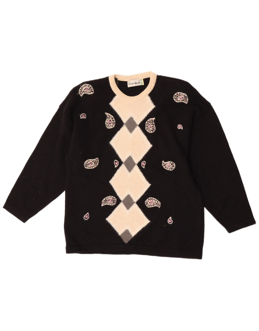 Cecilia Benetti Dame Crew Neck Jumper Sweater UK 16 Large Black