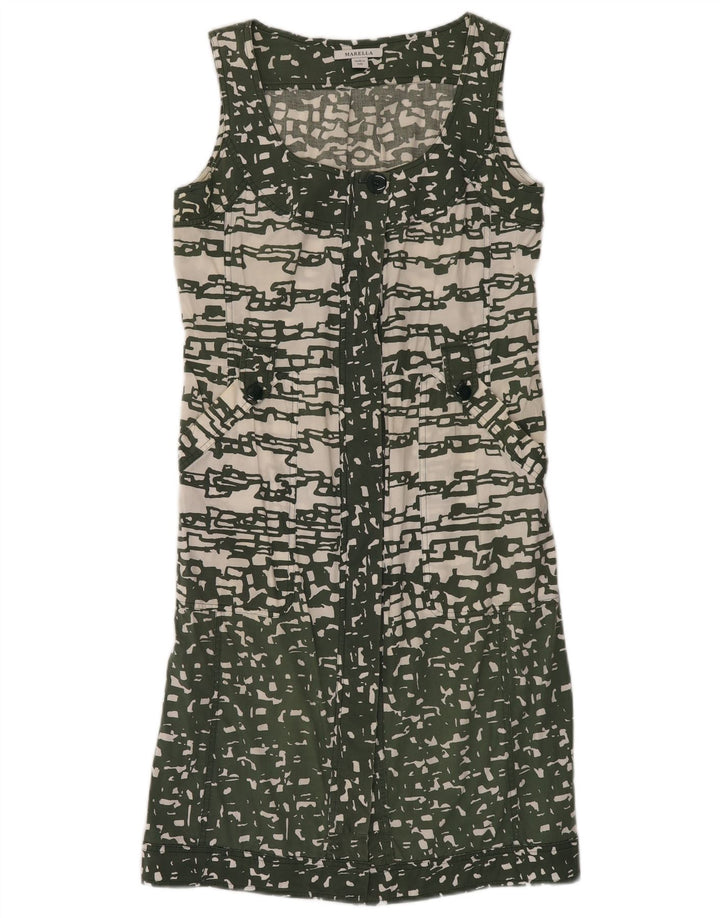 MARELLA ærmeløs skjortekjole til kvinder UK 12 Medium Grøn Geometrisk