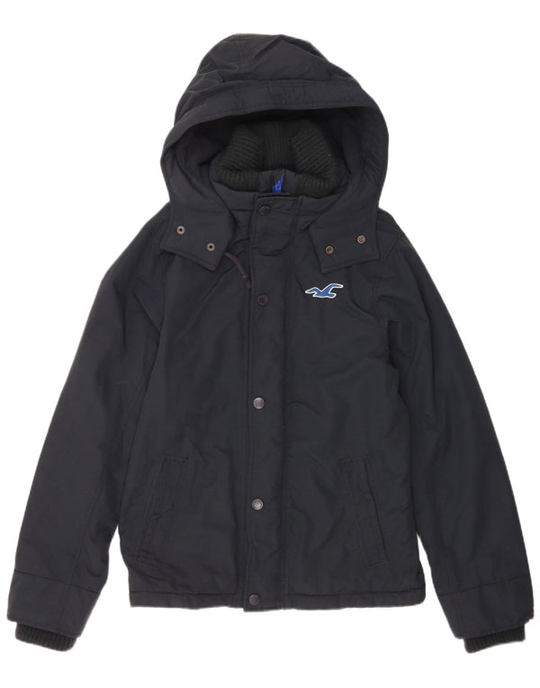 Hollister Herre Hooded Windbreaker Jacket UK 38 Medium Navy Blue Nylon