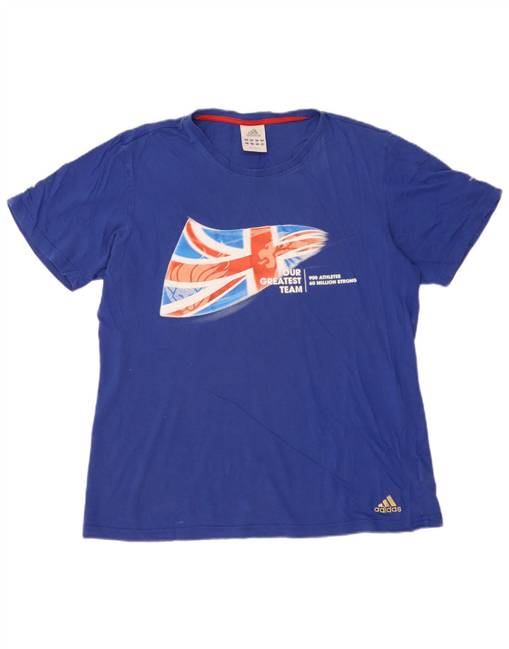 Adidas Grafisk T-shirt top mellemblå bomuld til mænd
