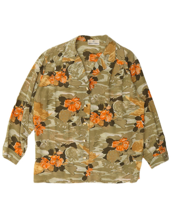 Donna Enrica Dame Shirt Bluse UK 14 Large Khaki Floral