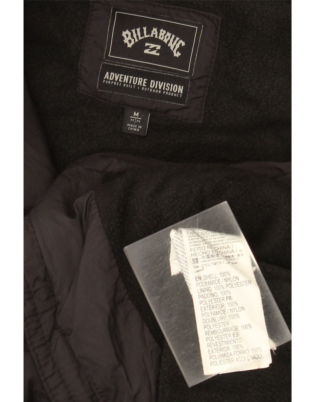 Billabong Herre hættepolstret jakke UK 38 Medium Sort Nylon