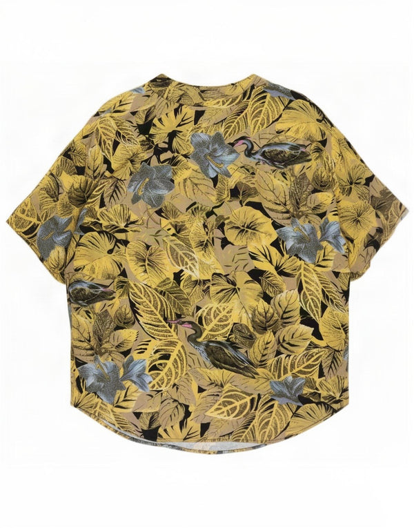 Vintage kortærmet skjortebluse til kvinder UK 20 2XL Gul blomster