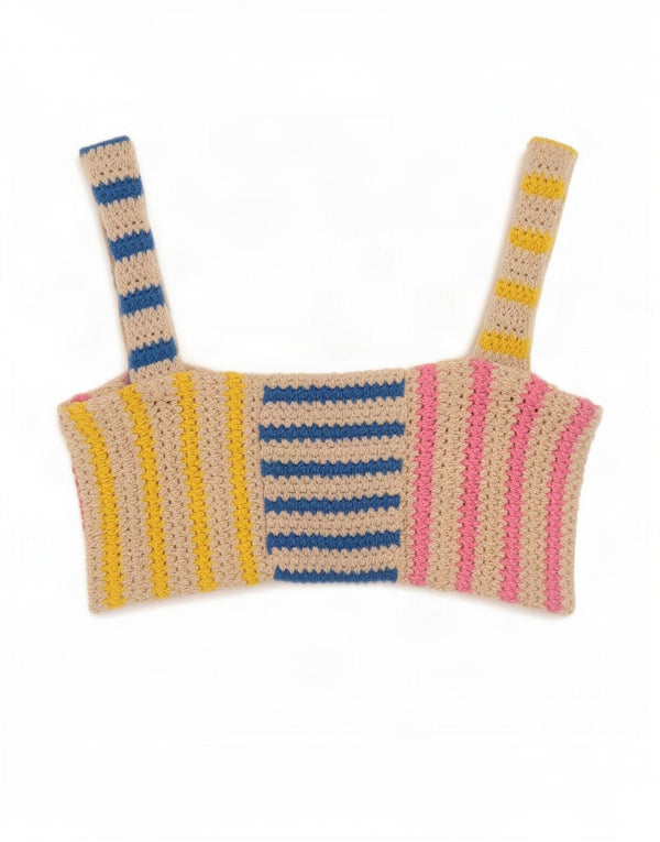 Zara Dame Ærmeløs Knit Crop Top UK 10 Small Multicolored Striped