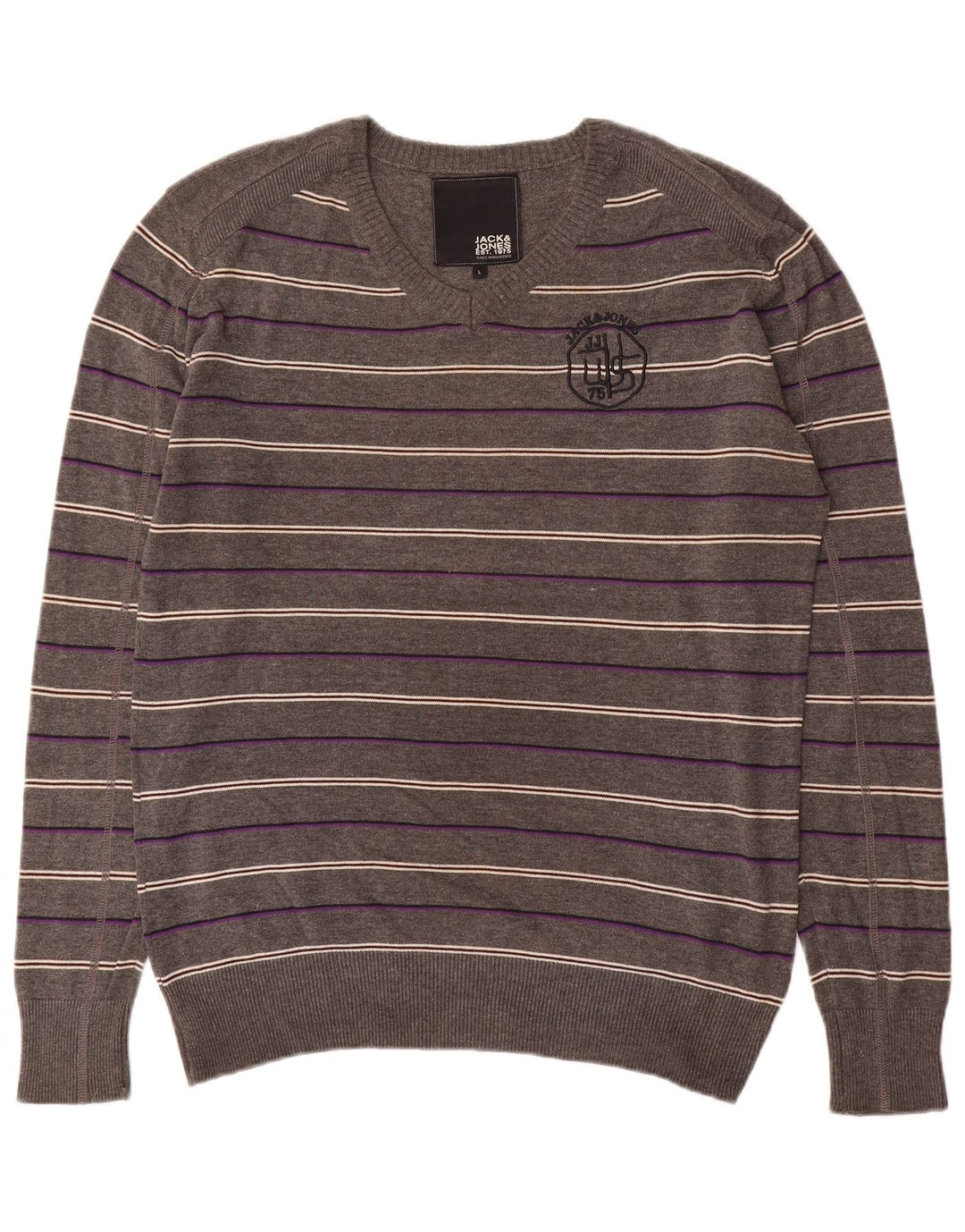 Jack & Jones Herre grafisk V-hals sweater Stor grå stribet