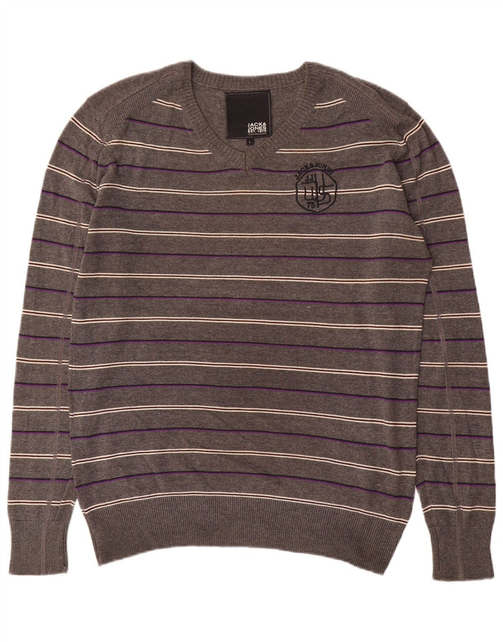 Jack & Jones Herre grafisk V-hals sweater Stor grå stribet
