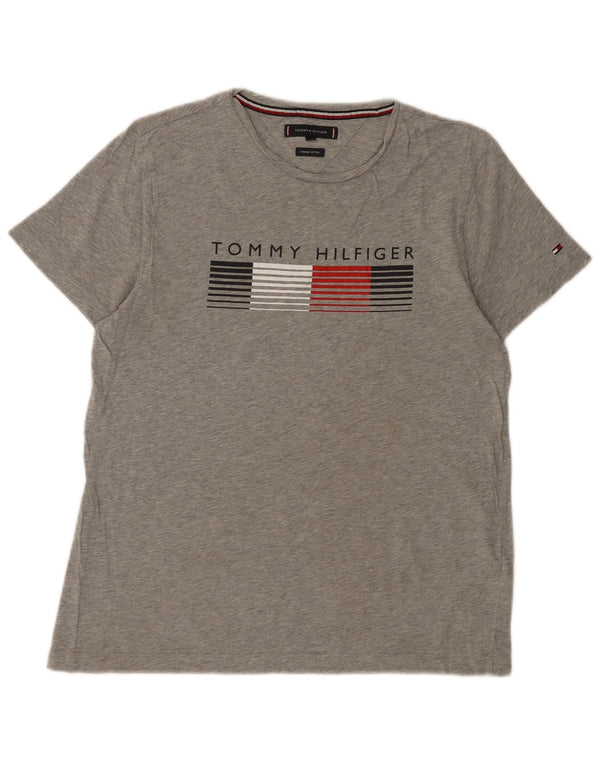 Tommy Hilfiger Womens Graphic T-Shirt Top UK 14 Medium Grey Cotton