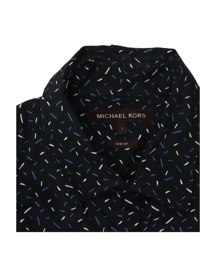 MICHAEL KORS Mens Slim Fit Shirt Small Navy Blue Flecked Cotton
