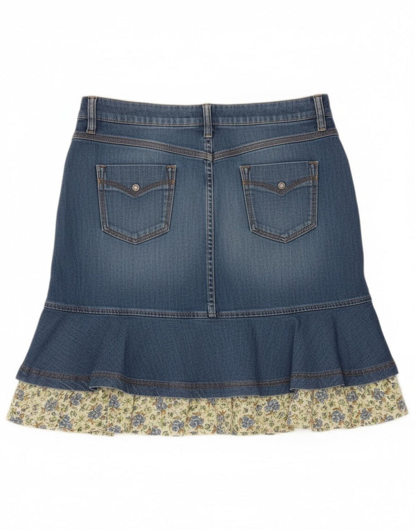 Luisa Spagnoli Dame Denim Tiered Skirt IT 44 Medium W32 Blue Floral