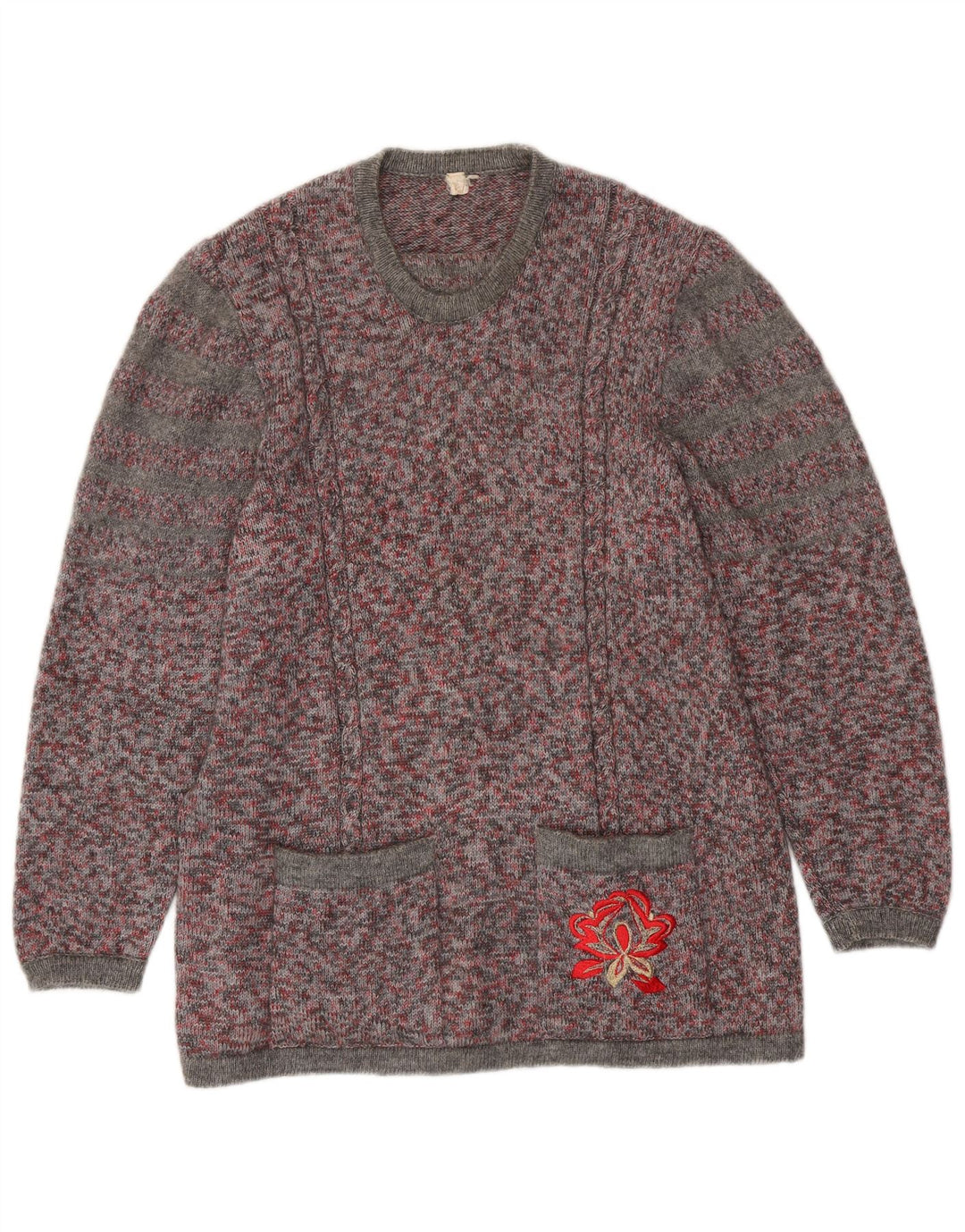 VINTAGE Dame sweater med rund hals DK 16 Stor Flerfarvet Flecked