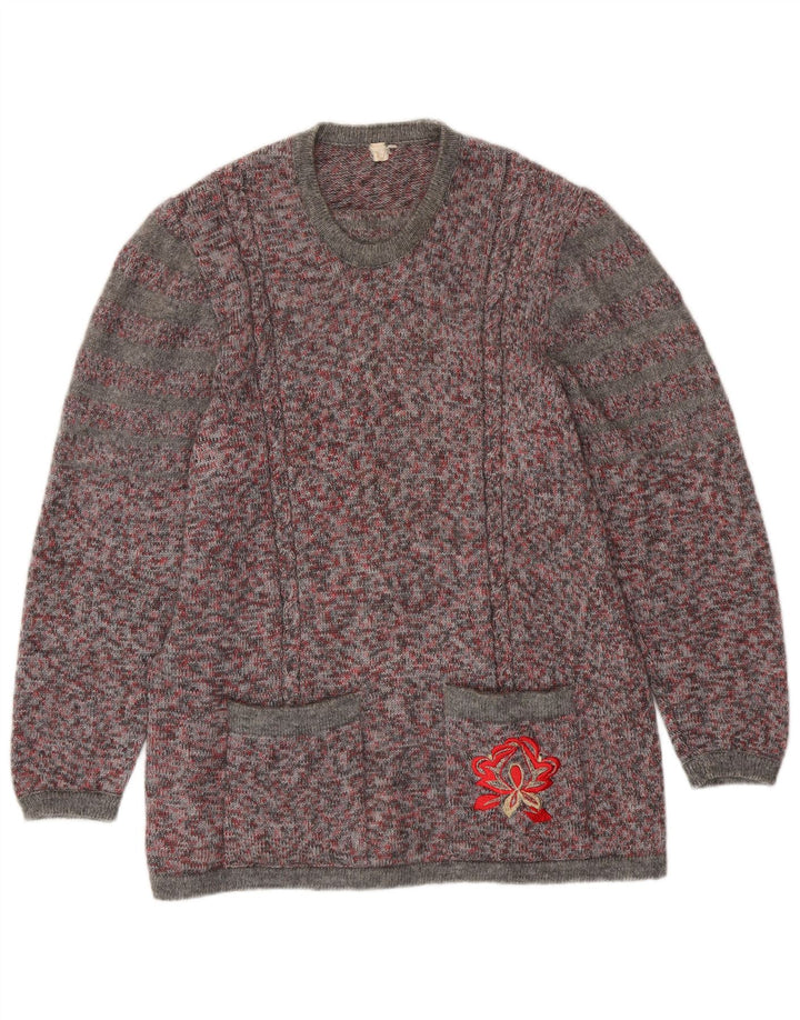 VINTAGE Dame sweater med rund hals DK 16 Stor Flerfarvet Flecked