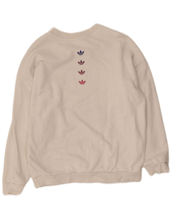 Adidas Dame Grafisk Oversized Sweatshirt Jumper UK 10 Small White Bomuld