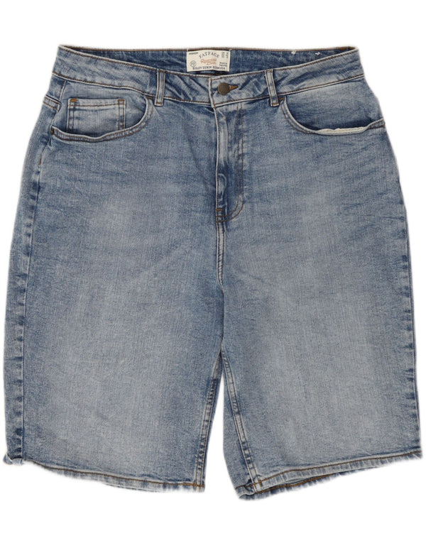 Fat Face Kvinder Højtalje Bermuda Denim Shorts UK 16 Large W32 Blue