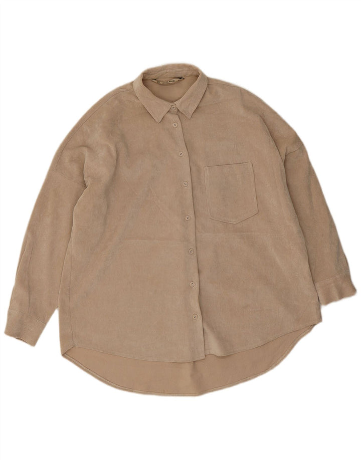 Zara Dame Oversized Corduroy Shirt UK 10 Small Beige Polyester