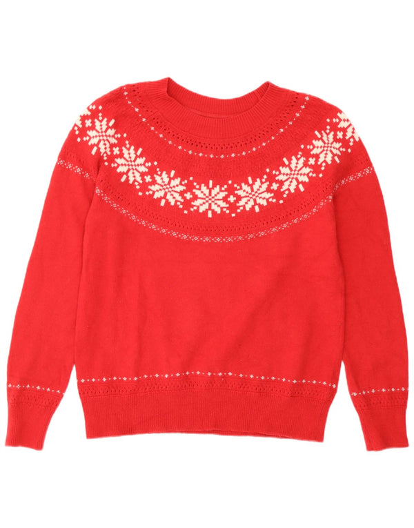 Fat Face Dame Boat Neck Jumper Sweater UK 12 Medium Red Fair Isle Bomuld