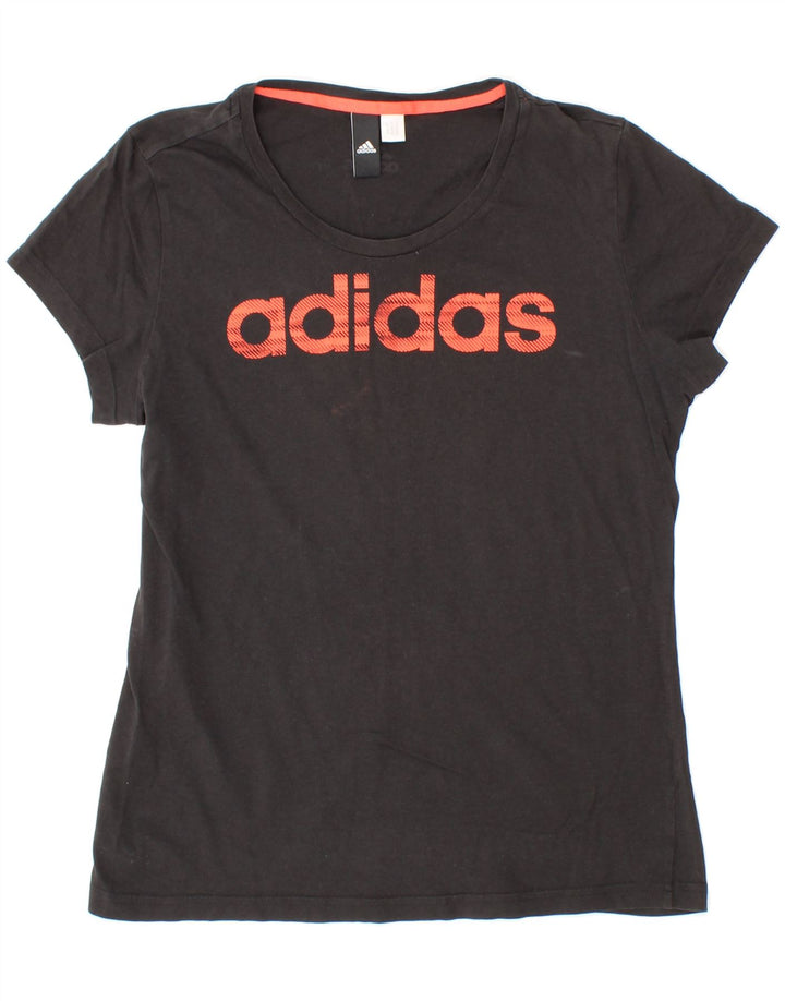 ADIDAS Womens Graphic T-Shirt Top UK 14 Medium Black Vintage Adidas and Second-Hand Adidas from Messina Hembry 