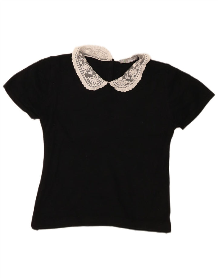 Marks & Spencer Dame Crop Bluse Top UK 12 Medium Black
