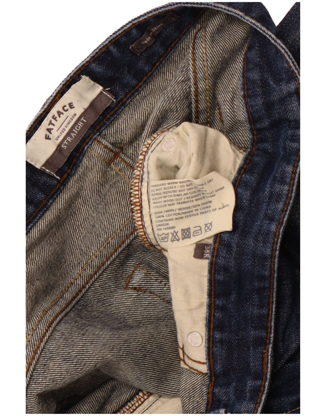 FAT FACE Herre Acid Wash Regular Fit Straight Jeans W36 L31 Blå Bomuld