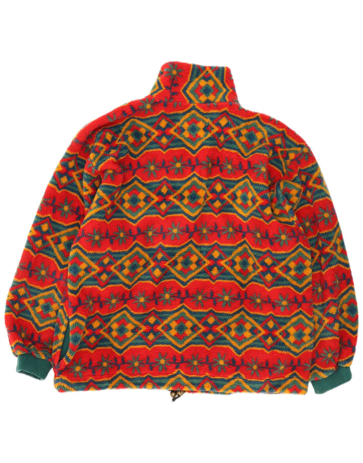 Vintage dame fleecejakke i overstørrelse UK 18 XL Rød Geometrisk