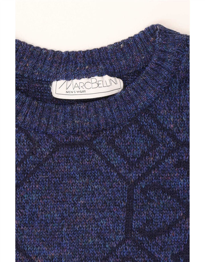 Vintage herre sweater med rund hals XL blå geometrisk
