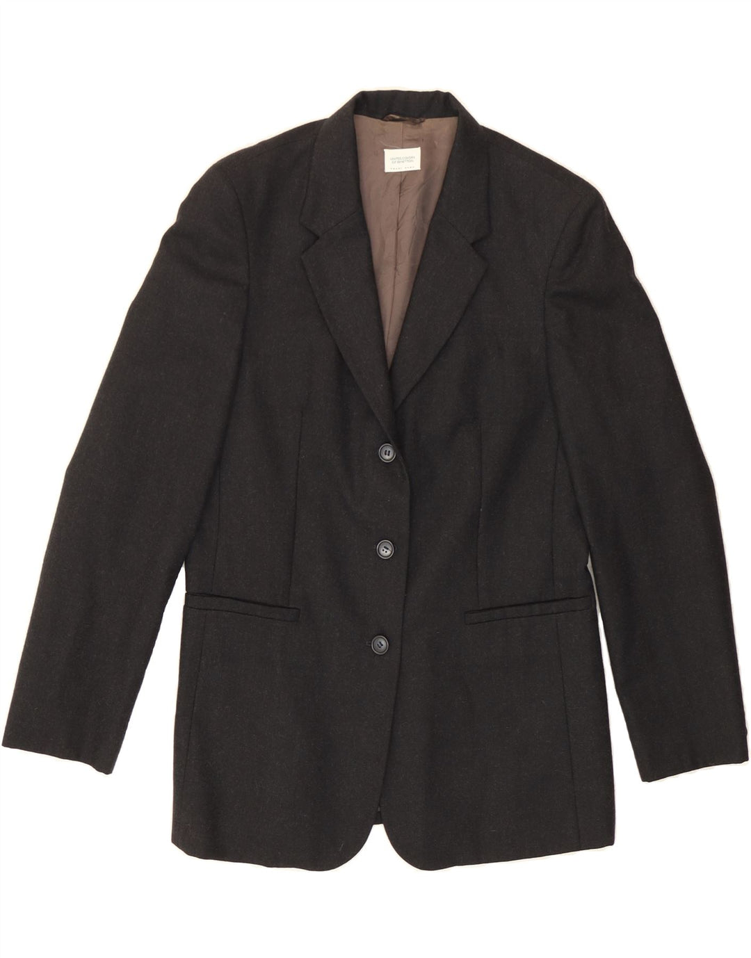 BENETTON Womens 3 Button Blazer Jacket IT 42 Medium Grey Virgin Wool Vintage Benetton and Second-Hand Benetton from Messina Hembry 