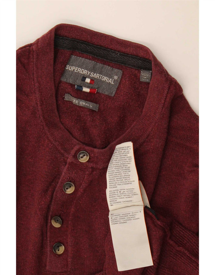 Superdry Herre Button Neck Jumper Sweater Lille Bourgogne bomuld