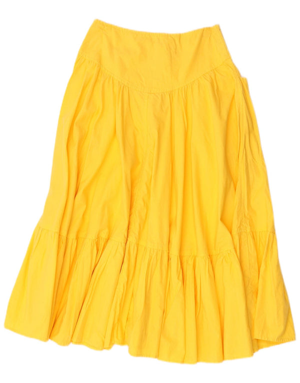 Benetton Dame High Waist Tiered Skirt IT 40 Small W26 Yellow Bomuld