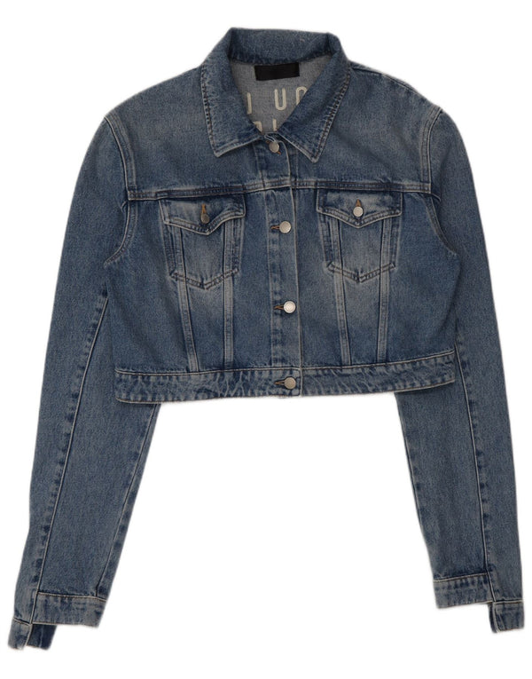 Gas Dame Crop Graphic Denim Jacket UK 18 XL Blå Bomuld
