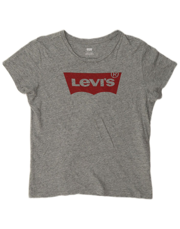 Levi's Grafisk T-shirt top til kvinder UK 14 Mellemgrå flækket bomuld