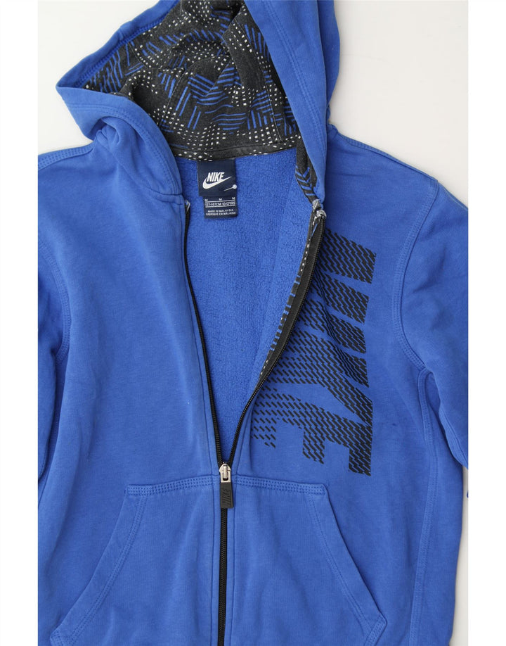 NIKE Boys Graphic Zip Hoodie Sweater 10-11 Years Medium Blue Cotton Vintage Nike and Second-Hand Nike from Messina Hembry 