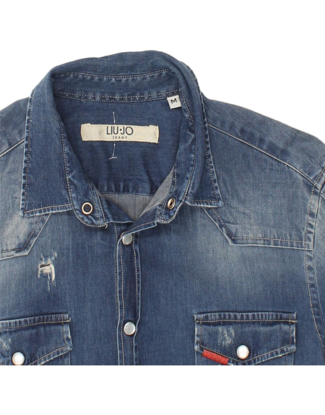 LIU JO Mens Distressed Denim Shirt Medium Blue Cotton Vintage Liu Jo and Second-Hand Liu Jo from Messina Hembry 