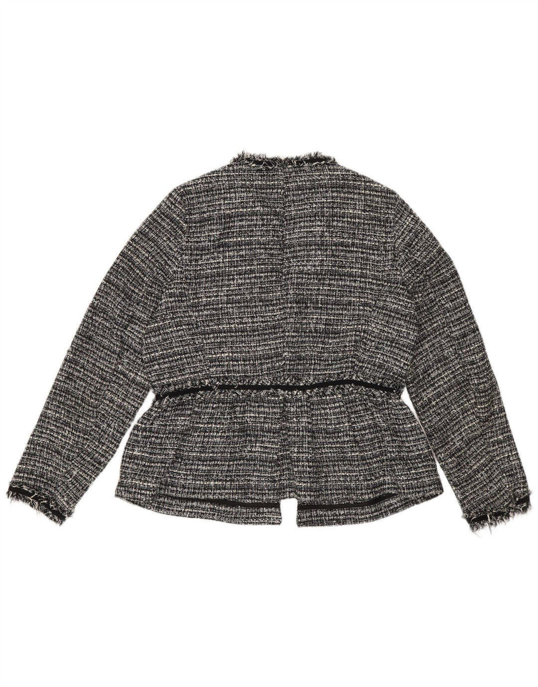 Zara Dame Oversized Open Blazer Jacket UK 6 XS Sort Stribet Polyester