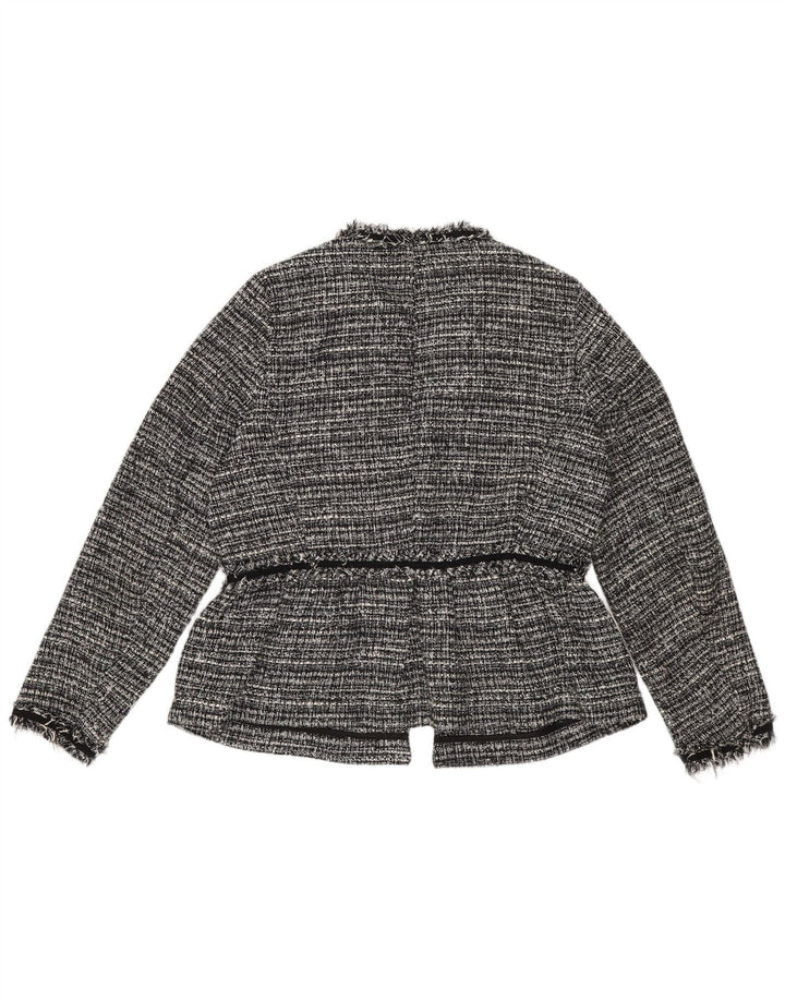 Zara Dame Oversized Open Blazer Jacket UK 6 XS Sort Stribet Polyester