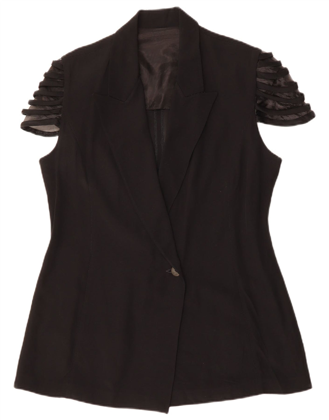 Vintage Dame Kortærmet 1 Knap Blazer Jakke IT 48 XL Sort Acetat