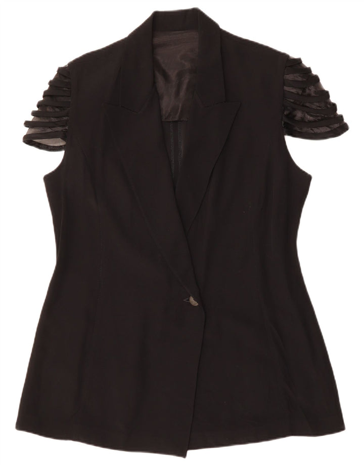 Vintage Dame Kortærmet 1 Knap Blazer Jakke IT 48 XL Sort Acetat