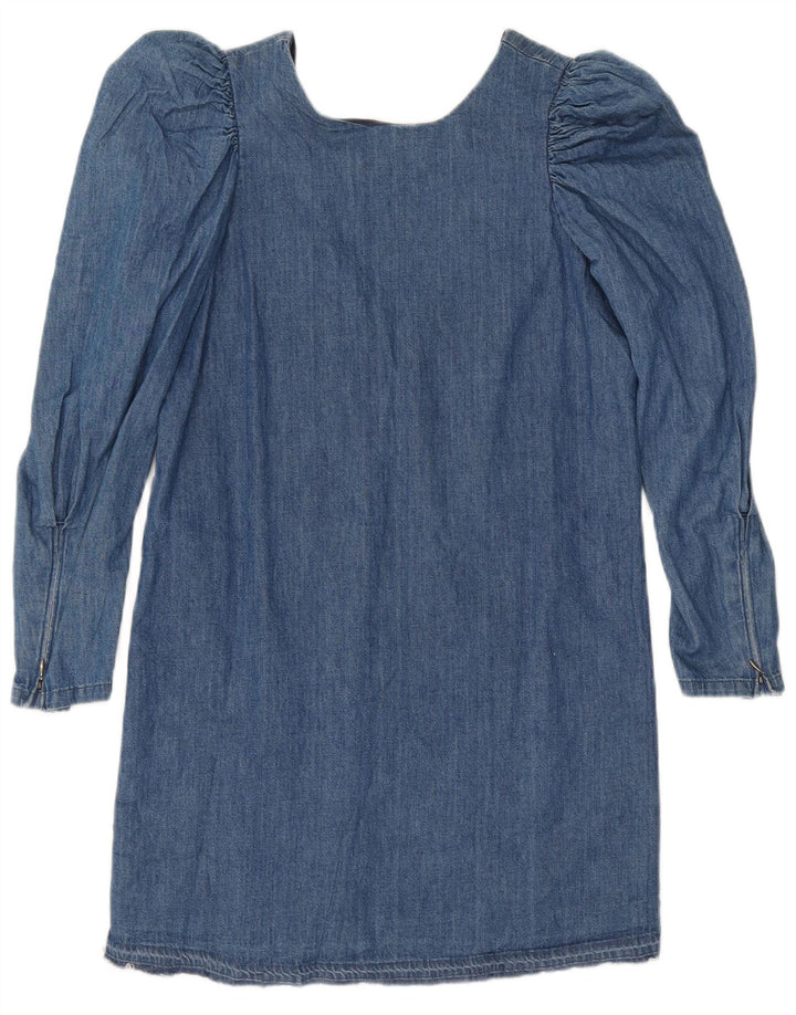 Vintage Dame Langærmet Denim Kjole UK 12 Medium Blue