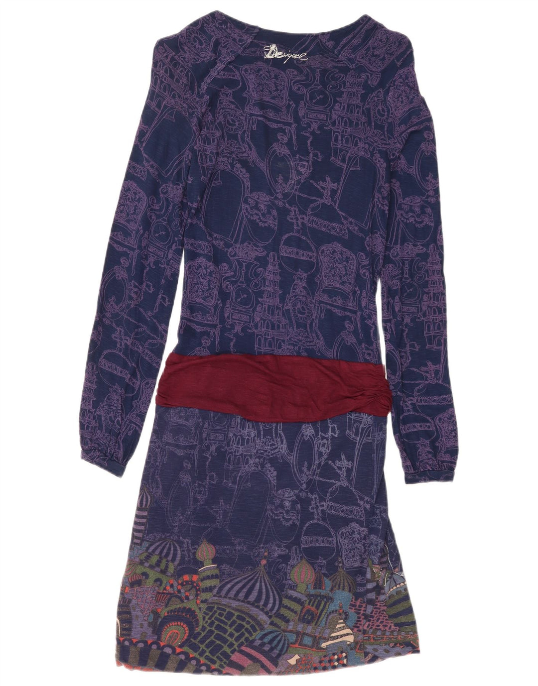Desigual Kvinders abstrakt mønster Drop Waist Dress UK 8 Small Navy Blue