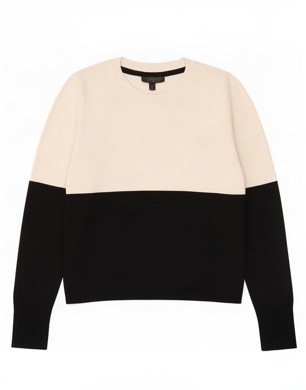 Topshop Dame Crop Crew Neck Jumper Sweater UK 10 Small White Colourblock